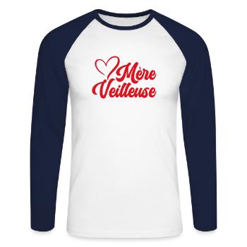 Mère Veilleuse Maman Fête Des Mères Anniversaire - T-shirt baseball manches longues Homme - blanc/marine - Devant - Nik (191cm)