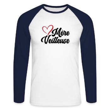 Mère Veilleuse Maman Fête Des Mères Anniversaire - T-shirt baseball manches longues Homme - blanc/marine - Devant - Nik (191cm)