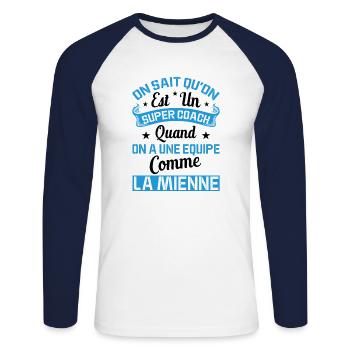Sport Coach Anniversaire Noël Idée Cadeau Humour - T-shirt baseball manches longues Homme - blanc/marine - Devant - Nik (191cm)