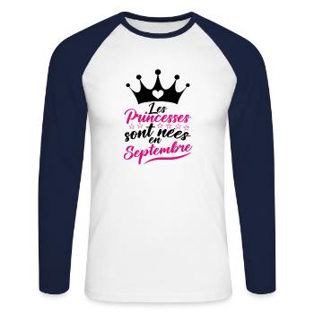 Les Princesses Sont Nées En Septembre - T-shirt baseball manches longues Homme - blanc/marine - Devant - Nik (191cm)