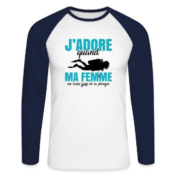 Sport Plongée Idée Cadeau Mer Vacances Hobby Apnée - T-shirt baseball manches longues Homme - blanc/marine - Devant - Nik (191cm)