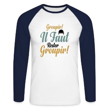 Groupir If Faut Rester Groupir - T-shirt baseball manches longues Homme - blanc/marine - Devant - Nik (191cm)