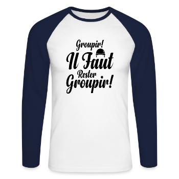 Groupir If Faut Rester Groupir - T-shirt baseball manches longues Homme - blanc/marine - Devant - Nik (191cm)