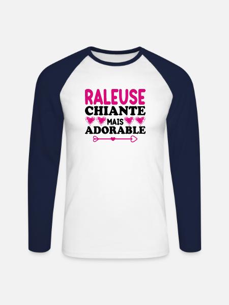 Raleuse Chiante Mais Adorable - T-shirt baseball manches longues Homme - blanc/marine