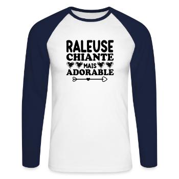 Raleuse Chiante Mais Adorable - T-shirt baseball manches longues Homme - blanc/marine - Devant - Nik (191cm)