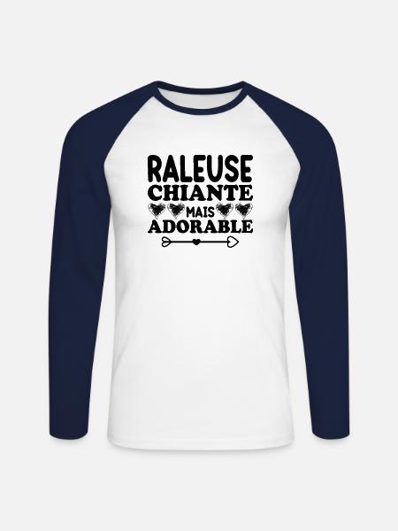 Raleuse Chiante Mais Adorable - T-shirt baseball manches longues Homme - blanc/marine