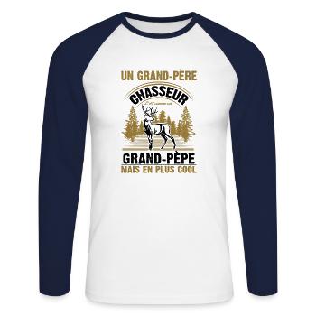 Grand-père Chasseur Chasser Cadeau Fête Des Pères - T-shirt baseball manches longues Homme - blanc/marine - Devant - Nik (191cm)