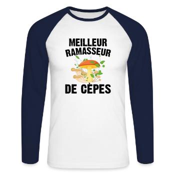 Meilleur Ramasseur De Cèpes Champignon Cadeau Cèpe - T-shirt baseball manches longues Homme - blanc/marine - Devant - Nik (191cm)