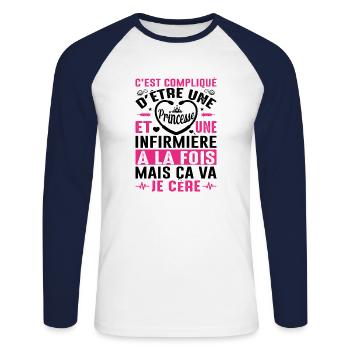 Infirmière Princesse Cadeau Anniversaire Médecine - T-shirt baseball manches longues Homme - blanc/marine - Devant - Nik (191cm)