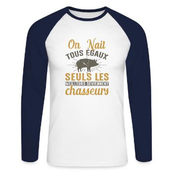 Les Meilleurs Deviennent Chasseurs Chasser Cadeau - T-shirt baseball manches longues Homme - blanc/marine - Devant - Nik (191cm)