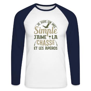 Chasse Et Apéros Chasser Cadeau Anniversaire Mec - T-shirt baseball manches longues Homme - blanc/marine - Devant - Nik (191cm)