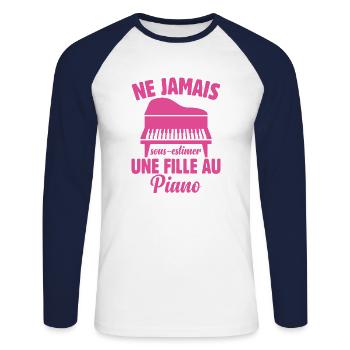 Fille Au Piano Instrument De Musique Idée Cadeau - T-shirt baseball manches longues Homme - blanc/marine - Devant - Nik (191cm)