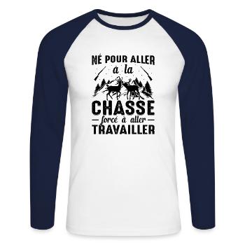 Né Pour Aller À La Chasse Chasser Cadeau Nature - T-shirt baseball manches longues Homme - blanc/marine - Devant - Nik (191cm)