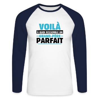 Grand-père Parfait Cadeau Fête Des Pères Papy Papi - T-shirt baseball manches longues Homme - blanc/marine - Devant - Nik (191cm)