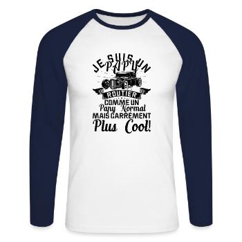 Papy Routier Cadeau Anniversaire Transport Route - T-shirt baseball manches longues Homme - blanc/marine - Devant - Nik (191cm)