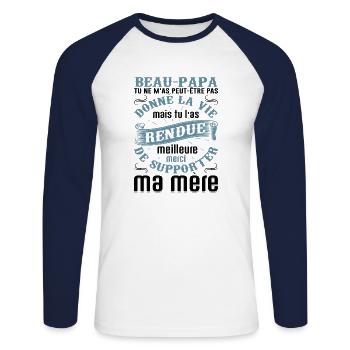 Beau-père Beau Papa Beaupère Beau-papa Amour Bonus - T-shirt baseball manches longues Homme - blanc/marine - Devant - Nik (191cm)