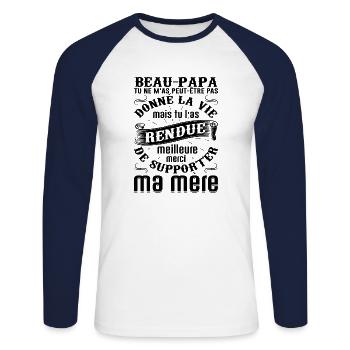 Beau-père Beau Papa Beaupère Beau-papa Amour Bonus - T-shirt baseball manches longues Homme - blanc/marine - Devant - Nik (191cm)