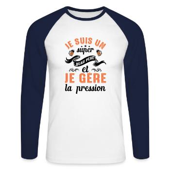 Super Beau-père Papa Idée Cadeau Fête Des Pères - T-shirt baseball manches longues Homme - blanc/marine - Devant - Nik (191cm)