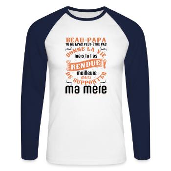 Beau-père Beau Papa Beaupère Beau-papa Amour Bonus - T-shirt baseball manches longues Homme - blanc/marine - Devant - Nik (191cm)