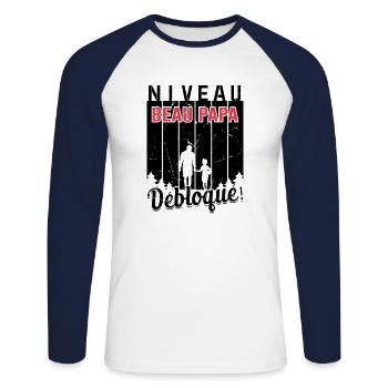 Niveau Beau-papa Débloqué Fête Des Pères Papa Dad - T-shirt baseball manches longues Homme - blanc/marine - Devant - Nik (191cm)