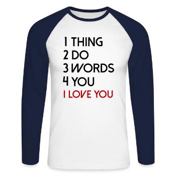 citations d’amour disant police d’amour de la Saint-Valentin - T-shirt baseball manches longues Homme - blanc/marine - Devant - Nik (191cm)