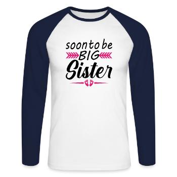 Bientôt Grande Sœur Enceinte Maman Grossesse - T-shirt baseball manches longues Homme - blanc/marine - Devant - Nik (191cm)