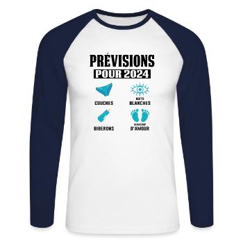 Prévisions Pour 2024 Maman Enceinte Idée Cadeau - T-shirt baseball manches longues Homme - blanc/marine - Devant - Nik (191cm)