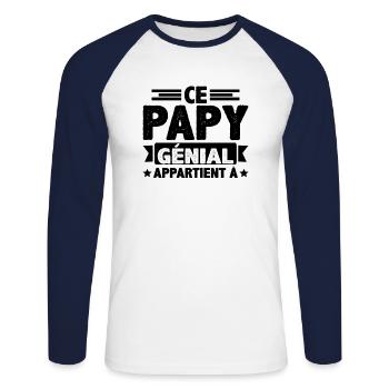 Ce papy génial appartient à [NOM] - T-shirt baseball manches longues Homme - blanc/marine - Devant - Nik (191cm)