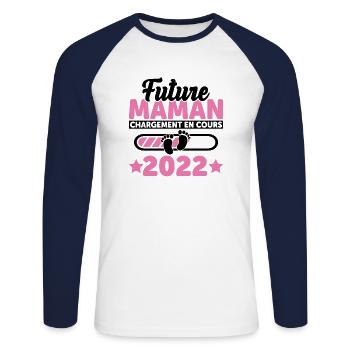 Future Maman 2022 Enceinte Idée Cadeau Amour Coeur - T-shirt baseball manches longues Homme - blanc/marine - Devant - Nik (191cm)