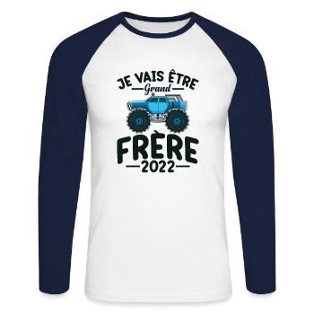 Idée Cadeau Frères Et Sœurs Grossesse Frère 2022 - T-shirt baseball manches longues Homme - blanc/marine - Devant - Nik (191cm)