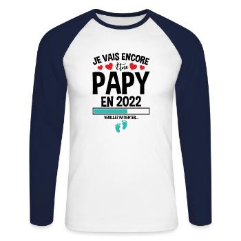 Je Vais Encore Être Papy En 2022 Cadeau Enceinte - T-shirt baseball manches longues Homme - blanc/marine - Devant - Nik (191cm)