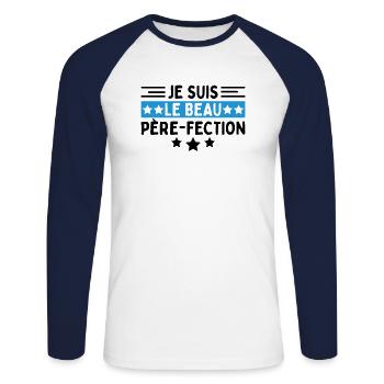 Fête Des Pères Papa Anniversaire Cadeau Beau Papa - T-shirt baseball manches longues Homme - blanc/marine - Devant - Nik (191cm)