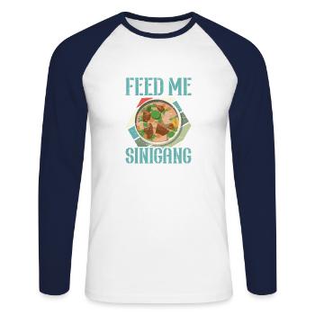 Feed Me Sinigang Filipino Food Pinay Pinoy Suppe - Unisex Baseballshirt langarm - Weiß/Navy - Vorne - Nik (191cm)