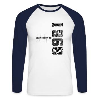 Édition limitée 1968 Année de naissance 1968 Anniversaire - T-shirt baseball manches longues Homme - blanc/marine - Devant - Nik (191cm)