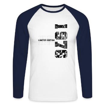 Édition limitée 1976 Année de naissance 1976 Anniversaire - T-shirt baseball manches longues Homme - blanc/marine - Devant - Nik (191cm)