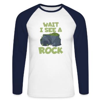 Attendez, je vois un artefact d’archéologue rupestre - T-shirt baseball manches longues Homme - blanc/marine - Devant - Nik (191cm)
