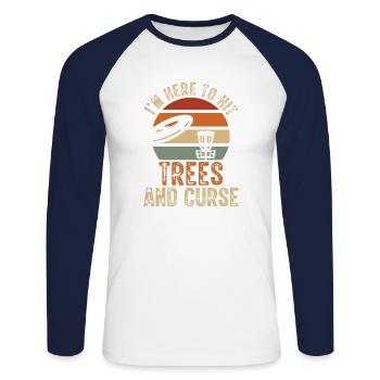 Je suis ici pour jouer à Trees Disc Golf Vintage Ultimate - T-shirt baseball manches longues Homme - blanc/marine - Devant - Nik (191cm)