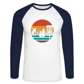 Weinlese-frisbee-disc-golf - Unisex Baseballshirt langarm - Weiß/Navy - Vorne - Nik (191cm)