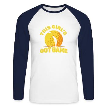 Dieses Mädchen Bekam Spiel-golfspieler-golfspieler - Unisex Baseballshirt langarm - Weiß/Navy - Vorne - Nik (191cm)