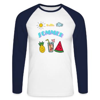 Summer Vibes Paradise Summer Sun Holiday Beach - T-shirt baseball manches longues Homme - blanc/marine - Devant - Nik (191cm)