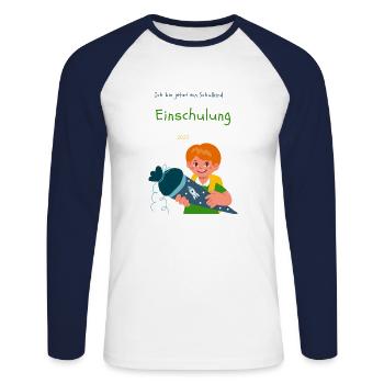 Einschulung Ich jetzt ein Schulkind 2022 schule - Unisex Baseballshirt langarm - Weiß/Navy - Vorne - Nik (191cm)