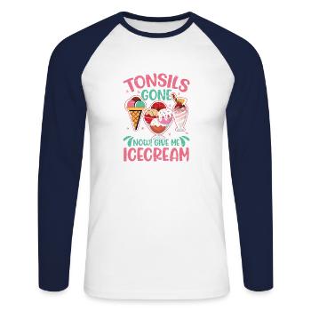 Icecream Tonsil Survivor Tonsillectomy - Unisex Long Sleeve Baseball T-Shirt - white/navy - Front - Nik (191cm)