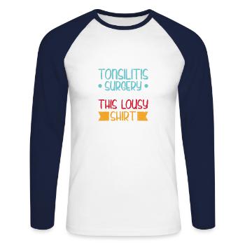 Survived tonsillitis surgery tonsillectomy - Unisex Long Sleeve Baseball T-Shirt - white/navy - Front - Nik (191cm)
