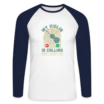 My violin calls violin musician music - Unisex Long Sleeve Baseball T-Shirt - white/navy - Front - Nik (191cm)