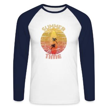Cool Retro Design Summer Beach Palms Summer - Unisex Long Sleeve Baseball T-Shirt - white/navy - Front - Nik (191cm)
