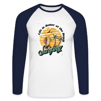 Summer Sun Holiday Beach Summer Beach Holidays - Unisex Long Sleeve Baseball T-Shirt - white/navy - Front - Nik (191cm)