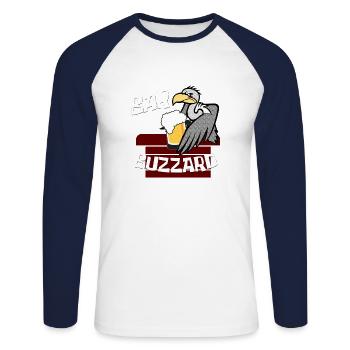 Bar Buzzard Comedy Drinking - Unisex Long Sleeve Baseball T-Shirt - white/navy - Front - Nik (191cm)