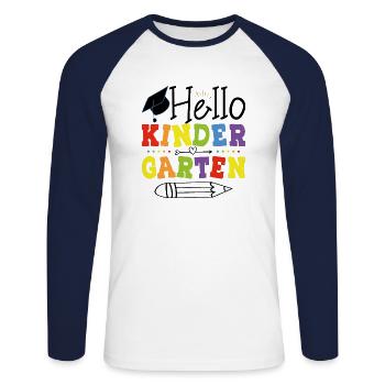 Bonjour L'école Maternelle - T-shirt baseball manches longues Homme - blanc/marine - Devant - Nik (191cm)