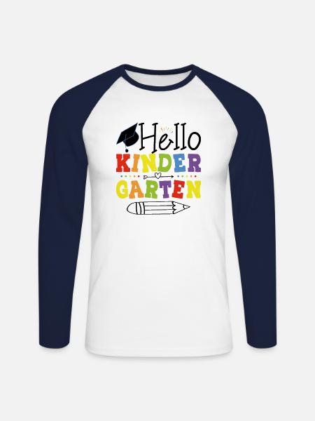 Hello Kindergarten - Unisex Long Sleeve Baseball T-Shirt - white/navy