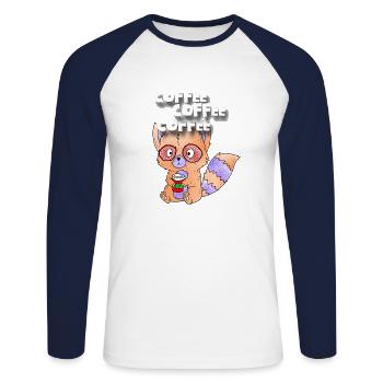 COFFEE COFFEE COFFEE Funny Caffeine Addict Raccoon - Unisex Long Sleeve Baseball T-Shirt - white/navy - Front - Nik (191cm)